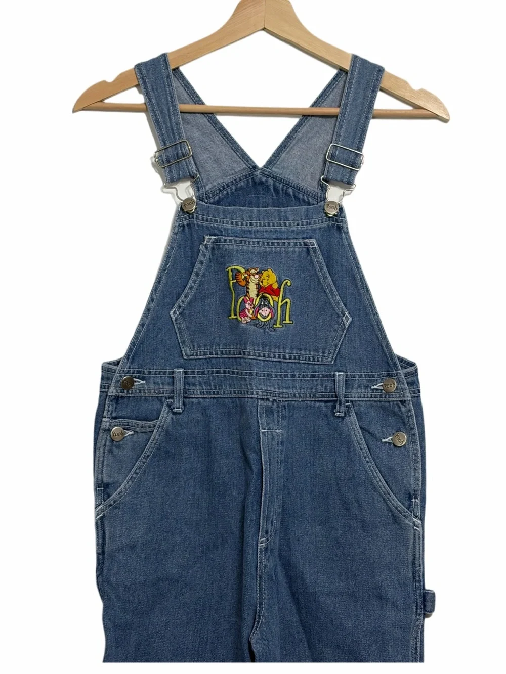 Vintage 90s Disney Winnie Pooh Tigger Blue Denim Jean Cargo Overalls Sz 10 Youth